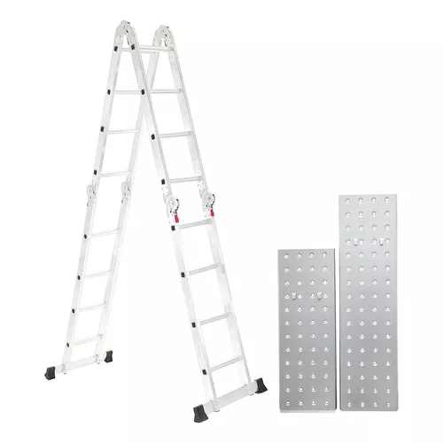 Escalera De Aluminio Multifuncion Articulada 16 Escalones + Plataforma