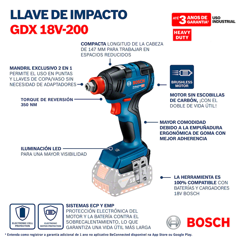 Llave de impacto inalámbrica ¼ y ½" Bosch GDX 18V-200 18V SB - Imagen 3