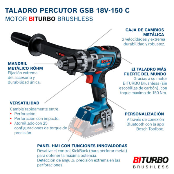 Taladro Atornillador Inalámbrico Bosch GSB 18V-150 C, 18V SB - Imagen 3