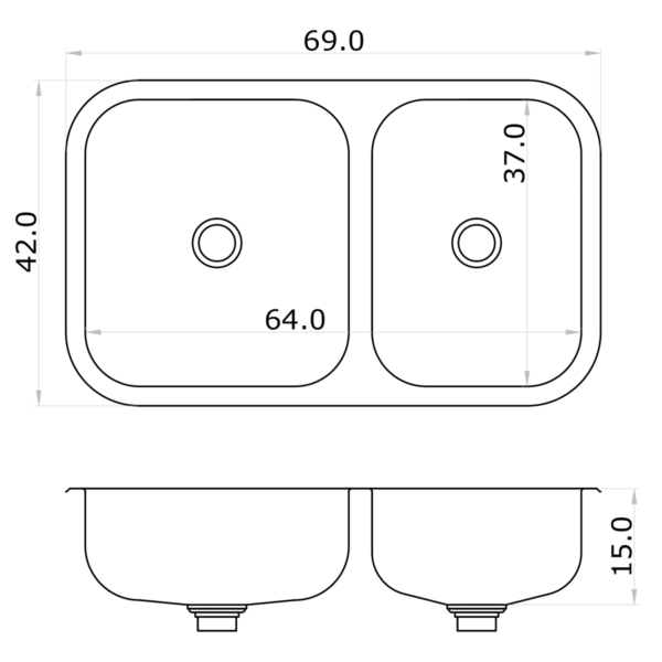 BAJO MESADA PILETA DOBLE 64x37x15 - Imagen 2