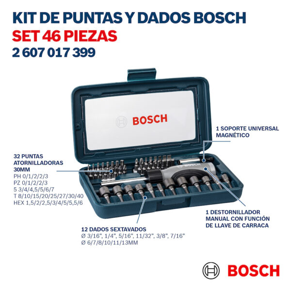 Kit de Puntas y Dados Para Atornillar Bosch 46 unidades - Imagen 2