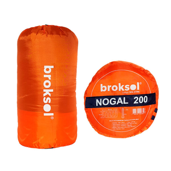 BOLSA DE DORMIR BROKSOL NOGAL-200 180X75CM RECT ACOP NARANJA C/AZUL - Imagen 2