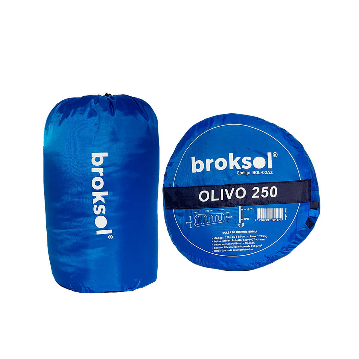 BOLSA DE DORMIR BROKSOL OLIVO-250 230X80X55CM MOMIA AZUL - Imagen 2