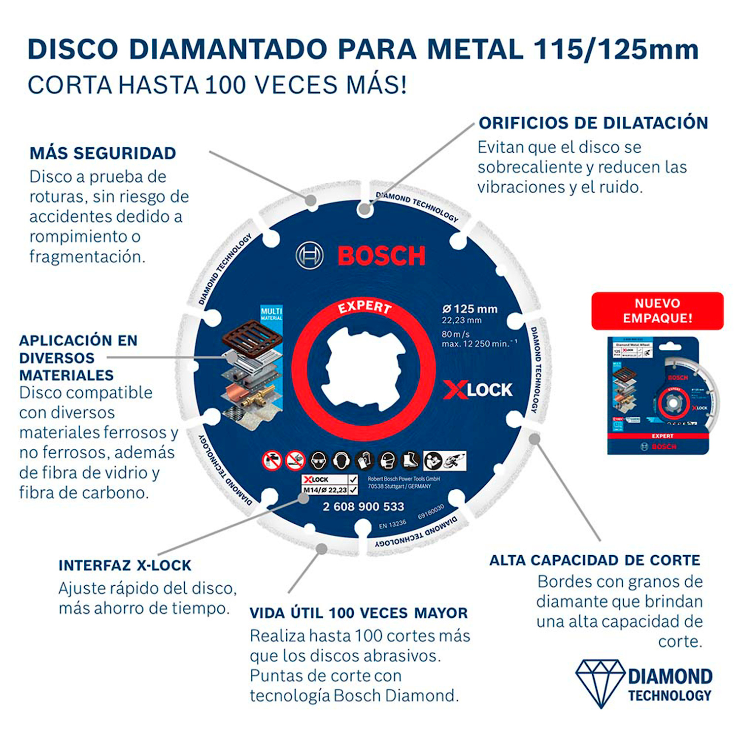 Disco Diamantado Para Metal Bosch X-lock 125mm - Imagen 3