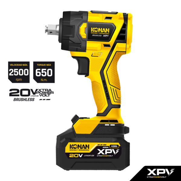 Llave de Impacto 1/2" a Batería 20V Brushless - 620Nm - Konan