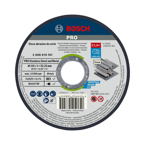 Disco de corte Bosch PRO StainlessSteel&Metal 115x1,0mm Recto