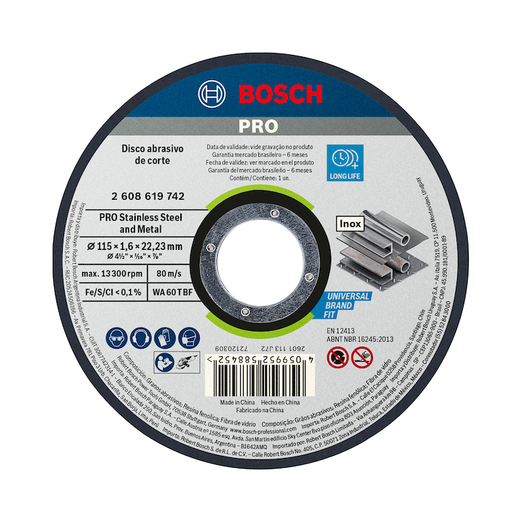 Disco de corte Bosch PRO StainlessSteel&Metal 115x1,6mm Recto
