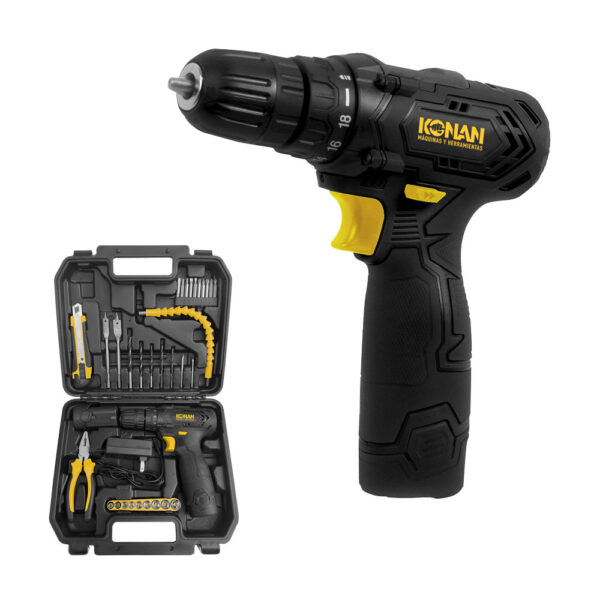 Set Taladro Atornillador a Batería 12V con Herramientas - KONAN