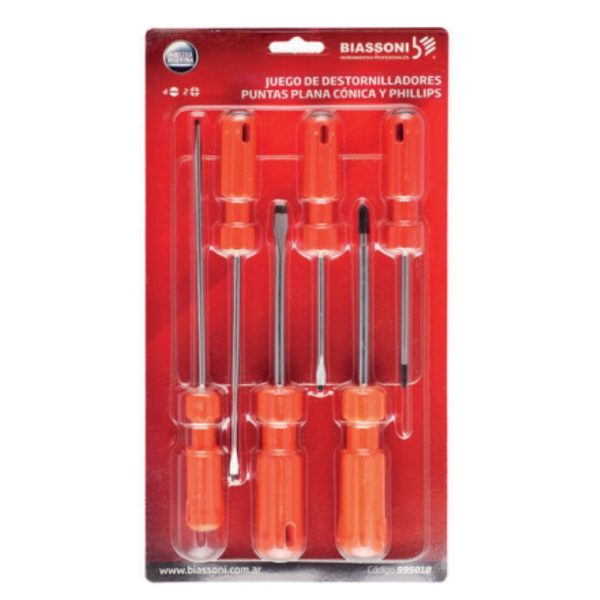 JUEGO DE DESTORNILLADORES PROFESIONALES - EN SET - 3PC/3PH - 6 PZS -995019 - Biassoni